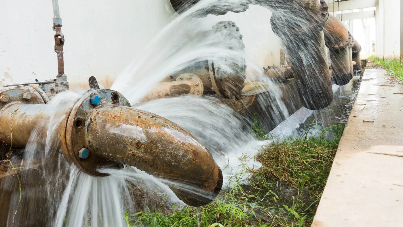 Water escaping from a failed joint on an exposed main